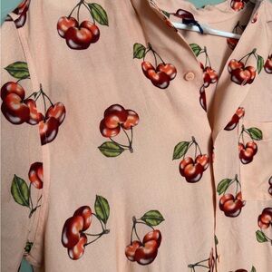 H&M Peach Cherry Print Casual Button Down Shirt